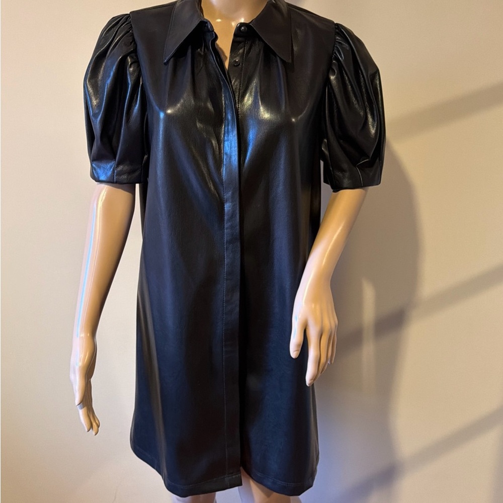 Alice + Olivia Jem Vegan Leather Puff Sleeve Dress Size L